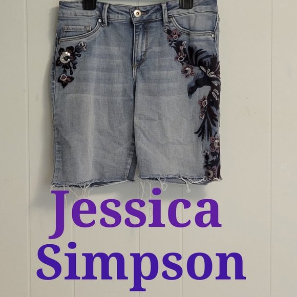 Jessica Simpson Kiss Me Skinny embroidered sequins bermuda shorts. Sz: 29 - Picture 1 of 9